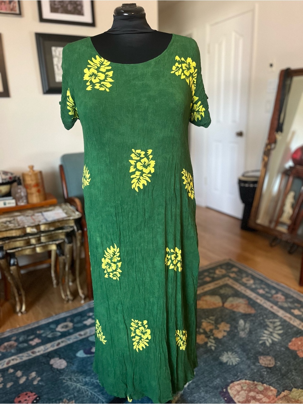 Green Maxi Dress with Yellow Floral Accents
